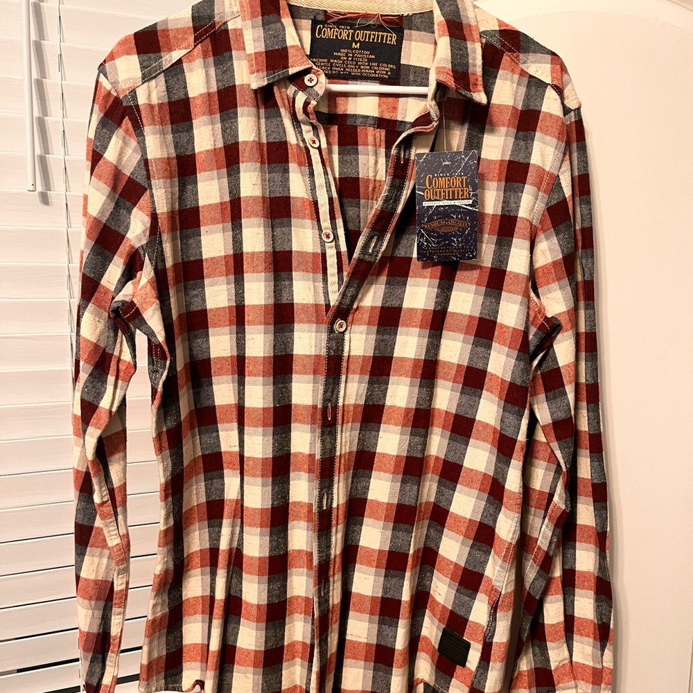 Men's Plaid Button Down Shirt - Red and White